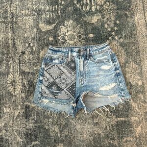 American Eagle Outfitters Blue Jean Shorts with Bandana Patch high rise